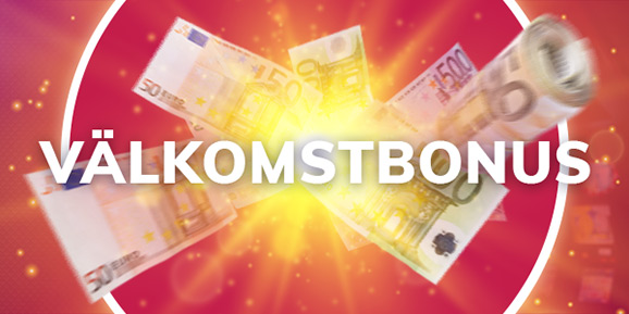 Ordet välkomstbonus framför sedlar i olika valörer